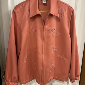 Alfred Dunner Pink Bomber Jacket with Embroidered Design casual but sharp
